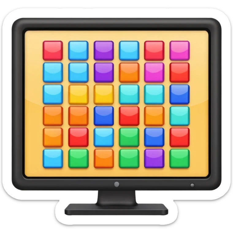 A monitor screen, showing some colorful layouts like scquares, rectangles, etc. sticker