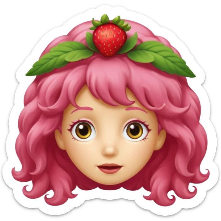 strawberry shortcake the character but with wild eyes and frizzy hair to mimic an insane person sticker