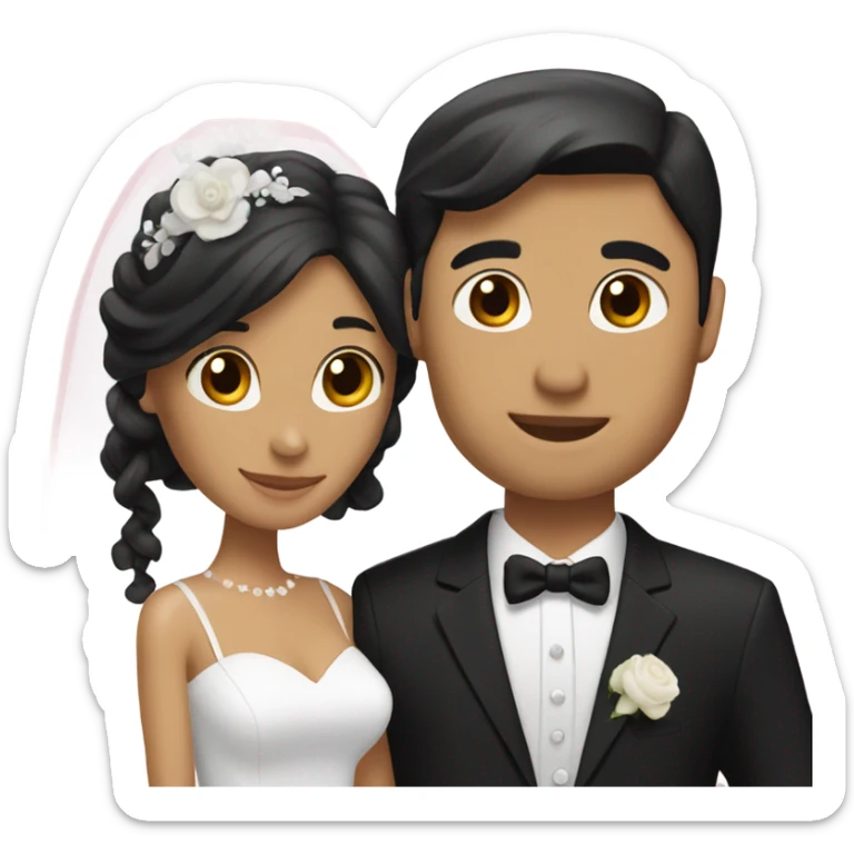 wedding couple, women has long black hair and groom is white with brown hair.They are getting married in church  sticker