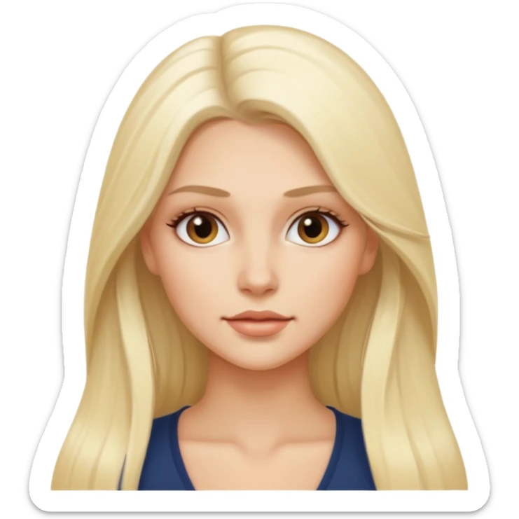 Stylized emoji portrait of a sexy long-haired white-blonde woman, confident expression, smooth skin, minimal makeup, clean background sticker