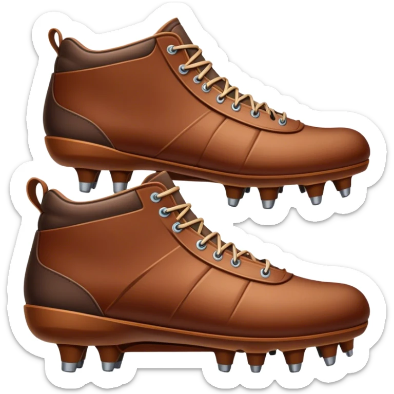 Cinematic Realistic image of a pair of rugby boots, showcasing sturdy leather construction, detailed cleat patterns and textured surfaces, illuminated by vibrant outdoor lighting that captures their athletic purpose sticker