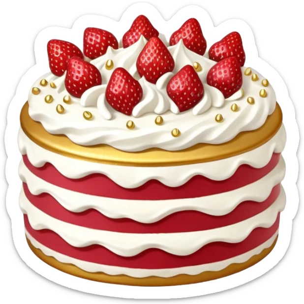 Strawberry cream cake with golden sprinkles and whipped cream frosting  sticker