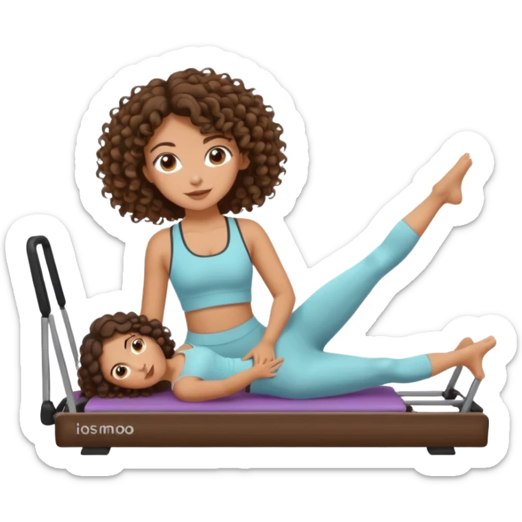 brunette,curly hair 3b girl doing reformer pilates with cute set sticker