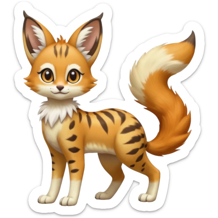 Big-eared big-eyed cute realistic animalistic feral digitigrade 4-legged anime-styled Meloetta-Furret-Sergal-Serval-hybrid-fusion-creature-animal, full body sticker