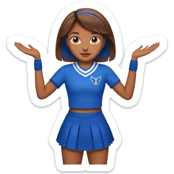 Brown hair, brown eyes, brown skin cheerleader in blue uniform skirt sticker