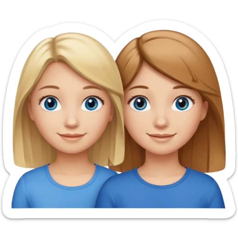 Two girls one with blond hair and one with brown hair both blue eyes saying six seven  sticker