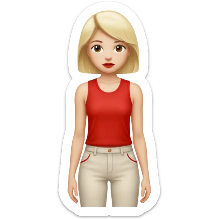 Haz una mujer,rubia,de piel blanca y con short y playera corta sin mangas con cara sexy sticker