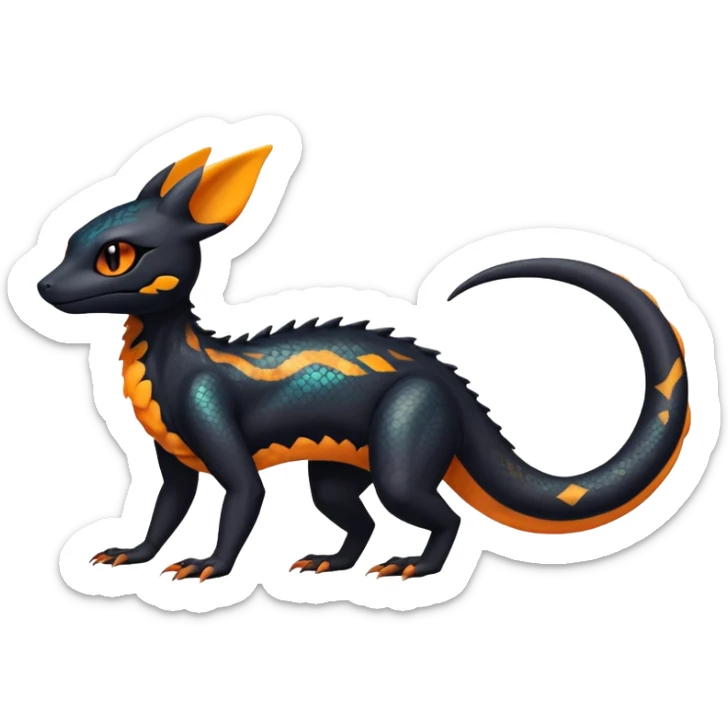 Colorful Iridescent Exotic Black and Orange Salandit-Umbreon-Fakémon-hybrid-creature (full body)  sticker