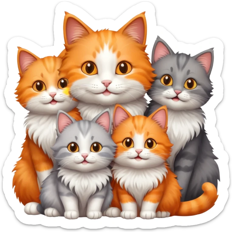 happy mom cat and happy dad cat with four happy kittens sticker