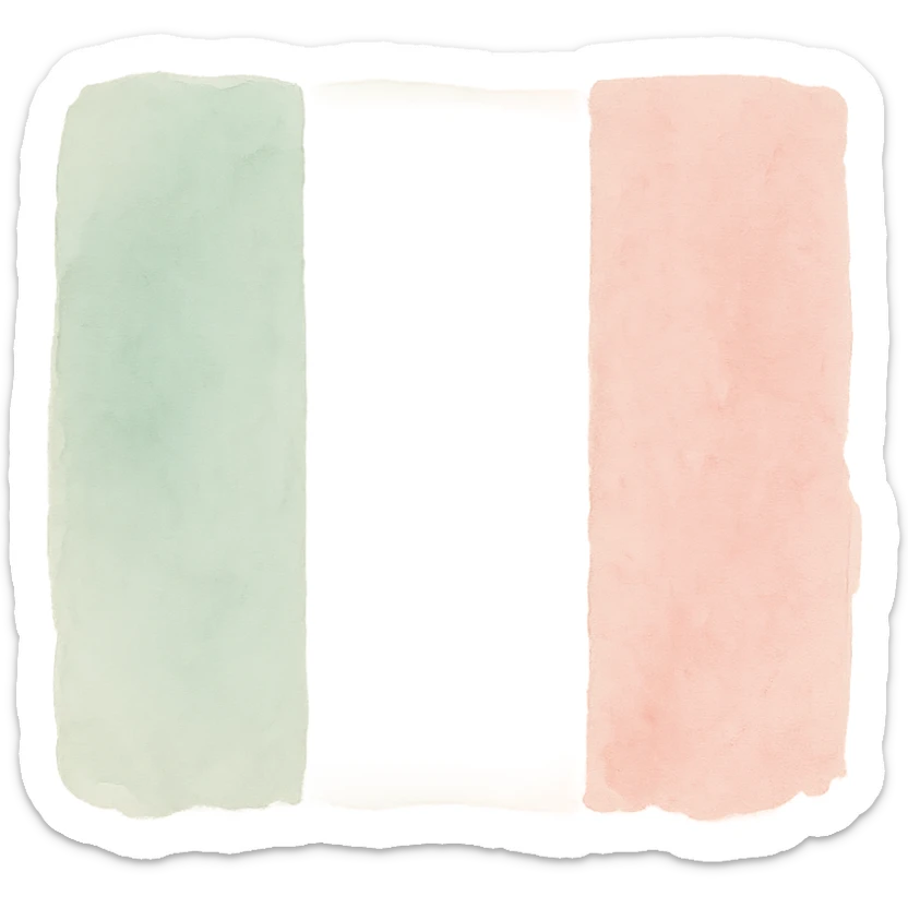 Italian flag in watercolor style with white, green, and pink pastel tones sticker