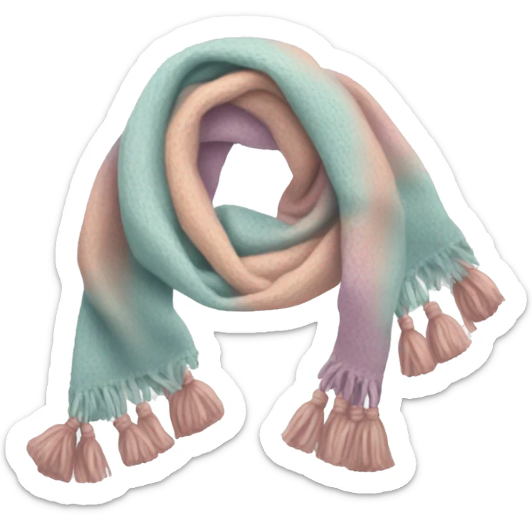 Scarf: pastel colors, with a cozy texture, and tassels on the ends of the scarf. sticker