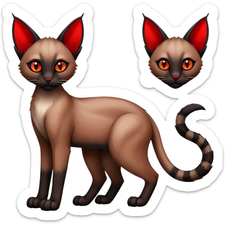 Gothic exotic Red and black and edgy and cute shiny Fantasy-Siamese-Bobcat-Caracal-Lykoi-feline-Fakémon-feline-hybrid (full body) sticker