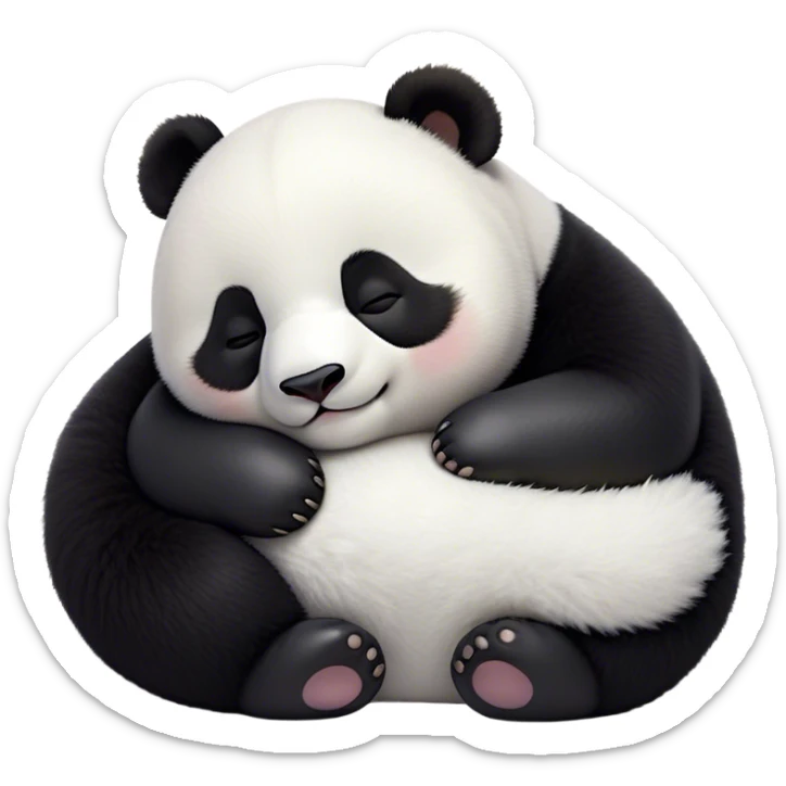 Meme-Worthy Cute Sleeping Baby Panda Portrait Emoji, Head resting peacefully with a contented smile, showcasing a tiny, irresistibly fluffy build and a luxuriously soft black and white Fur, eyes shut in a serene, restful nap, Simplified yet hilariously adorable features, highly detailed, glowing with a soft, drowsy light, high shine, relaxed and utterly lovable, stylized with an air of playful laziness, bright and heartwarming, soft glowing outline, capturing the essence of a comically sleepy baby panda, so meme-worthy it feels like it could instantly become the next viral sensation of adorable slumber! sticker