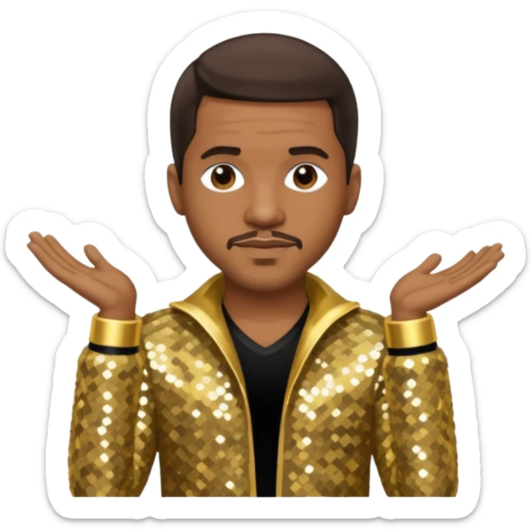 Stevie J, Record Producer with dark brown hair, gold outfit sticker