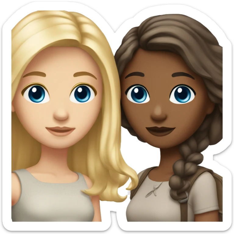 two--girls-best-friends-darkhair-blonde - blue eyes - brown eyes  sticker