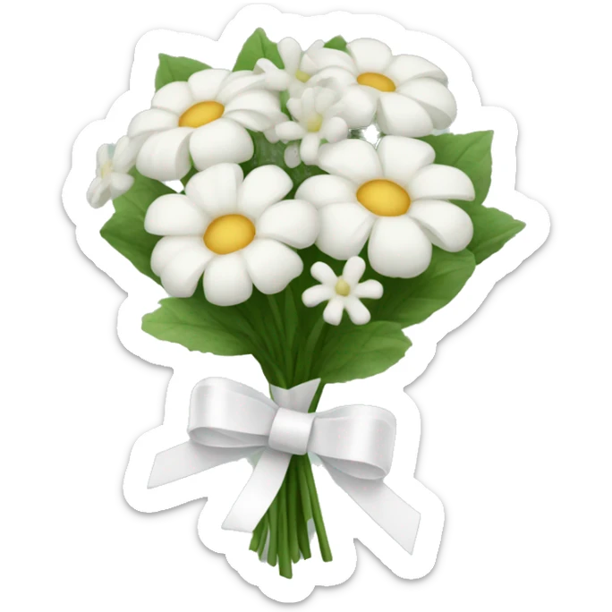 bouquet of white flowers with a white ribbon tied in a bow on the stems sticker