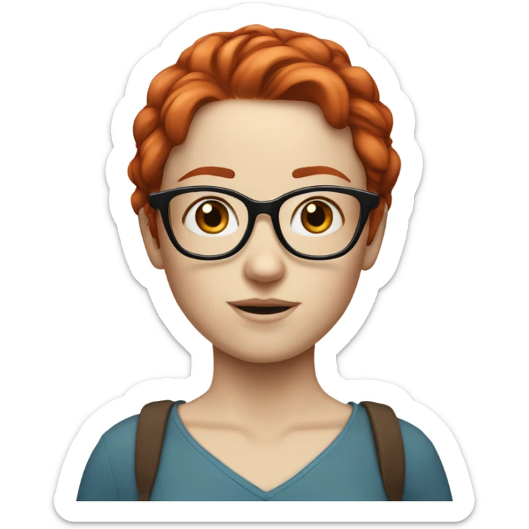 White girl with red hair and glasses with blue eyes and freckles sticker