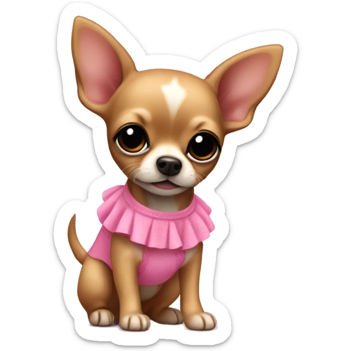 black & tan chihuahua puppy wearing a pink dress sticker