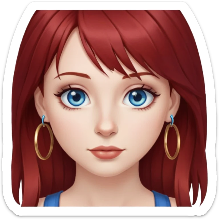 female dark red hair side bangs blue eyes long eyelashes and hoop nose ring  sticker