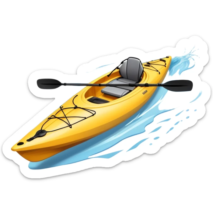 An icon showing a close-up of a sleek kayak with double-bladed paddles gliding through water. Splashes surround the boat as it cuts across a calm surface, symbolizing speed and focus. Transparent background emphasizes the dynamic and personal nature of kayak paddling. sticker