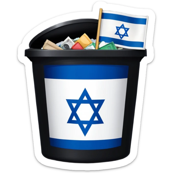Israel flag in the trash can and it says free gaza n the trash can sticker