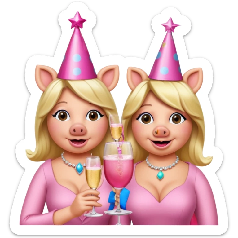 miss piggy and friend pink champagne cheers  sticker