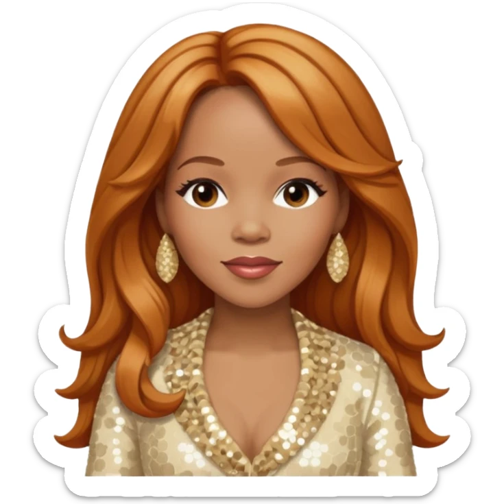 Tina Campbell from Mary Mary with long reddish blonde hair, cream sequin outfit sticker