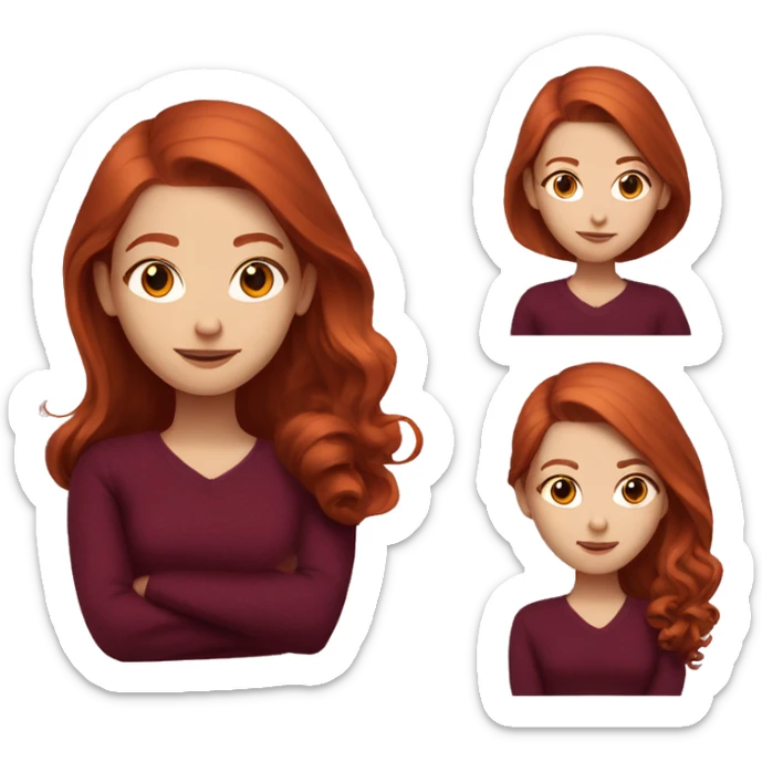redhead girl with long hair and Dyson styling in burgundy sweater with rat on her shoulder sticker