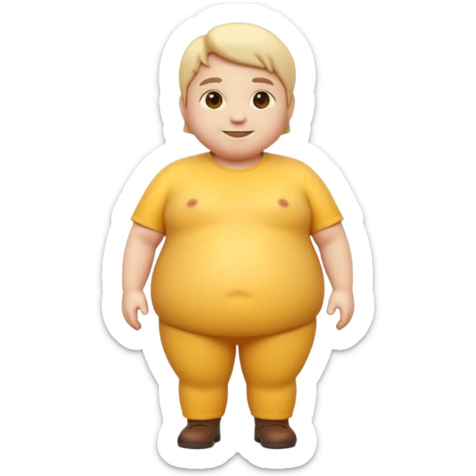A 3D emoji in iOS emoji aesthetic style of a chubby full-body person standing upright, with round belly, soft features, and a cheerful smile. Glossy texture, bright lighting, minimal white background, friendly and expressive design. sticker