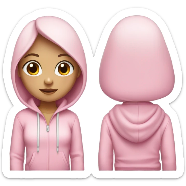 girl with bob, dark hair and white strands, light eyes, pink hoodie sticker