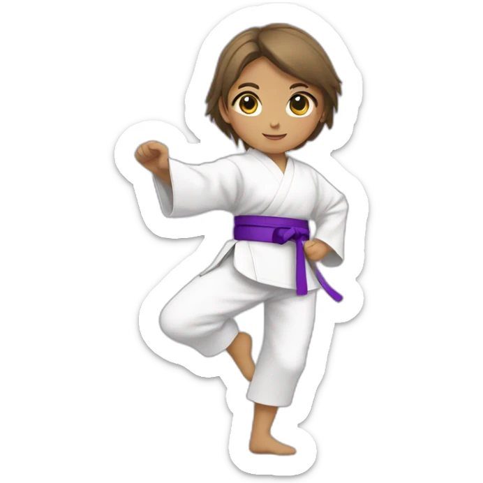 Girl with white martial arts tunic and purple martial arts belt sticker