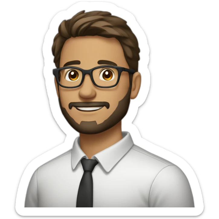male, short beard, glasses, straight brown hair comed back and larger nose, 26 years old sticker