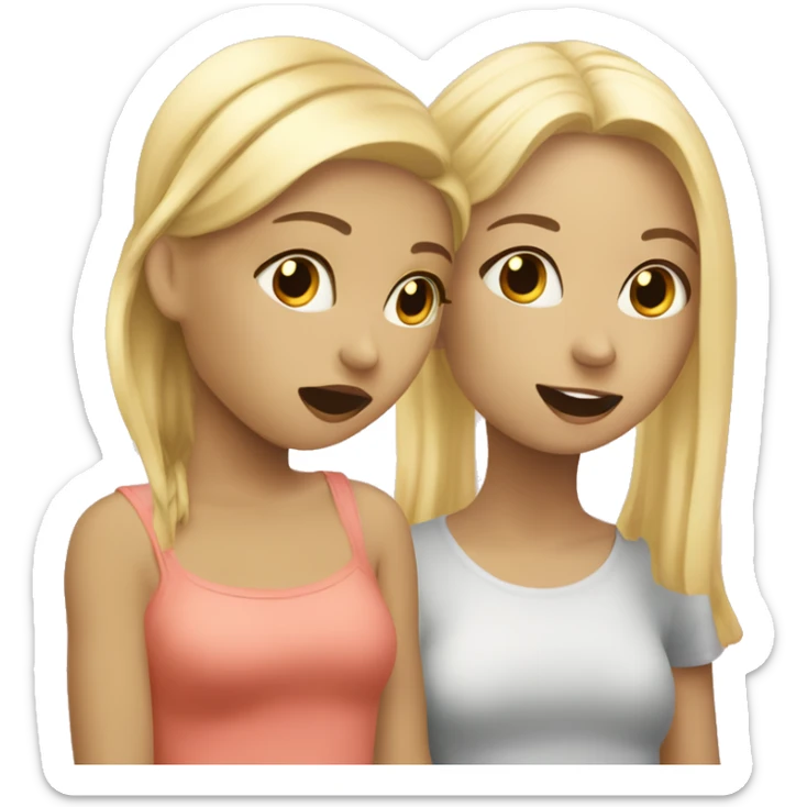 blonde girl and girl with fair hair gossiping and eating something during the hang out  sticker