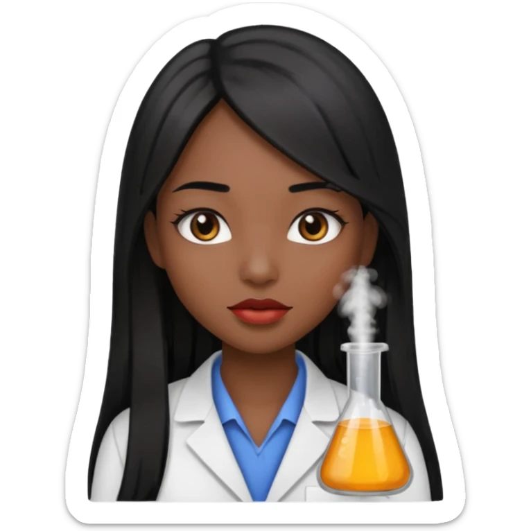 Science Chemistry girl with long black straight hair, brown eyes and two toned lips with a dark skin tone sticker