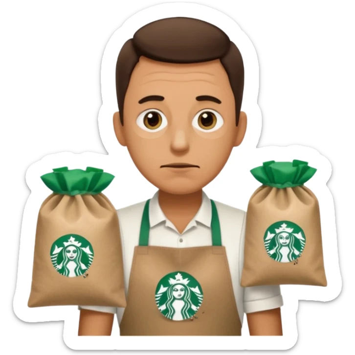 create a emoji for my male friend who is doing double shifts at starbucks and tired  sticker