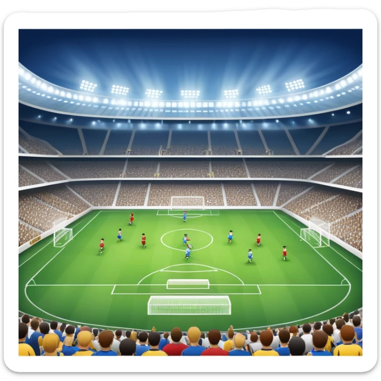 An icon showing a soccer stadium filled with players in action, inspired by EA Sports FC 25. The design features players on the field, with the stadium lights shining brightly and a lively crowd in the stands. Transparent background highlights the energy and excitement of the match. sticker