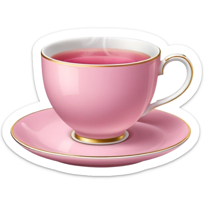 strong pink teacup filled with tea, placed on a matching pink saucer, with gentle steam rising from the cup.  sticker