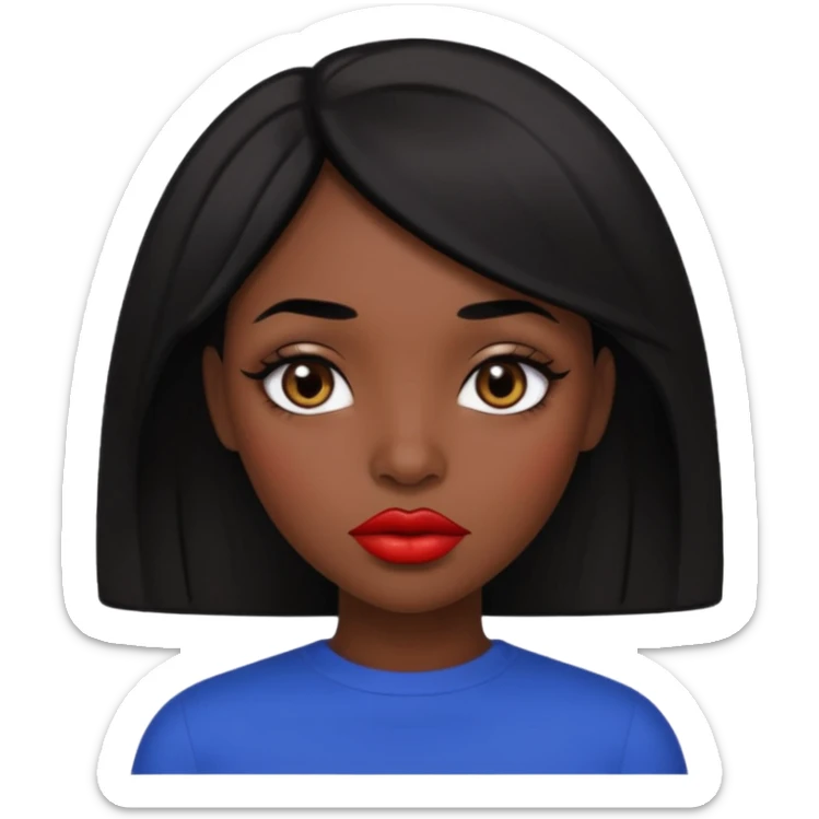 Dark skin woman with black hair, big lips m, dark brown eye, octagon face shape and chinky eyes no red lipstick  sticker
