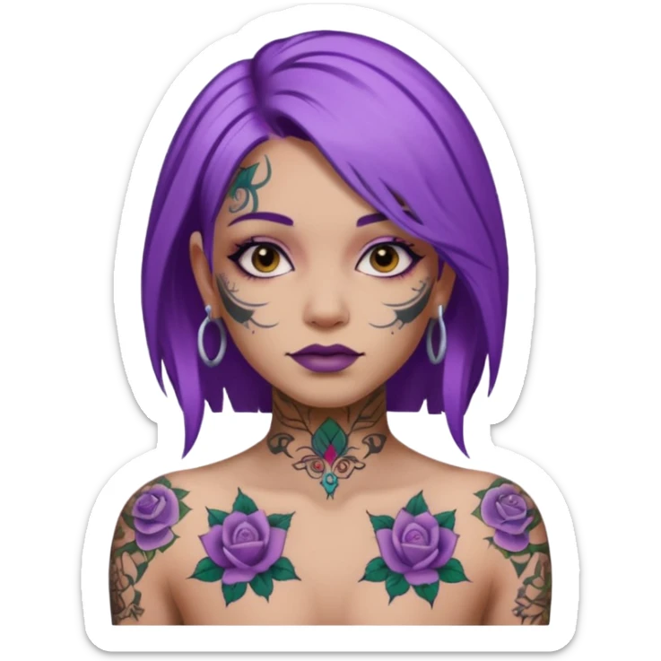 women with tatoos and hightlight that tatoos with purple hair sticker
