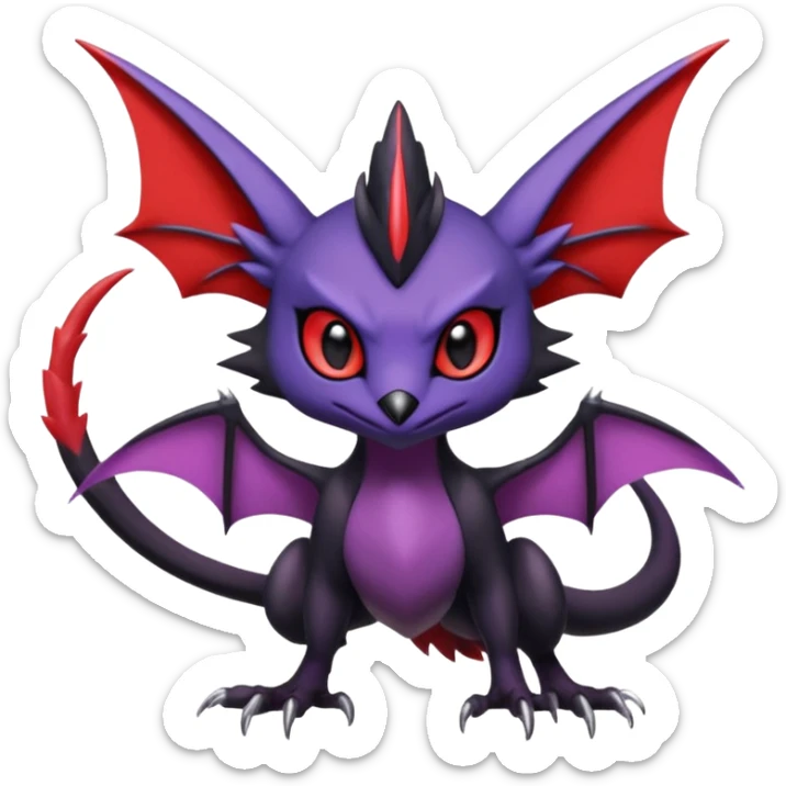 Dark edgy cute black red purple Noibat-Noivern-Nargacuga-Trico-Draco-Fakémon-Pokémon-hybrid-fusion sticker
