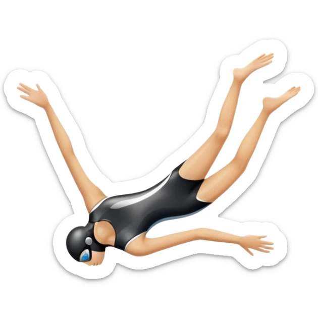 An icon showing a diver captured mid-air in a graceful pose above a pool, with a diving board behind and water below. Splash trails and motion lines emphasize precision and elegance. Transparent background highlights the beauty and focus of competitive diving. sticker