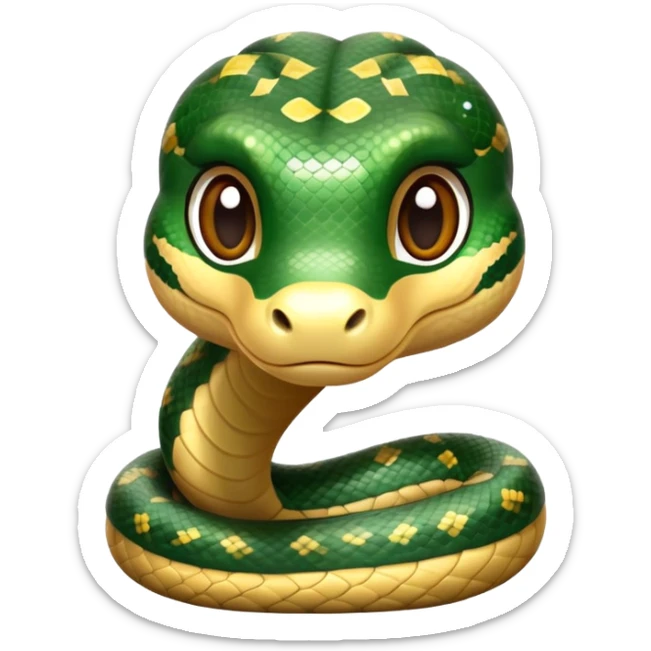 cinematic-cute-anaconda-portrait-emoji,-head-tilted-playfully-and-inquisitively,-with-a-sleek,-shimmering-body-adorned-with-detailed-scale-sriped patterns-and-round,-sparkling-eyes-full-of-wonder,-simplified-yet-irresistibly-adorable-features sticker