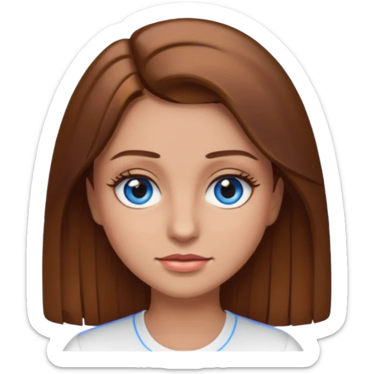 make a woman emoji with pin straight long brown hair and blue eyes with pretty eyelashes wearing a white top latina baddie sticker