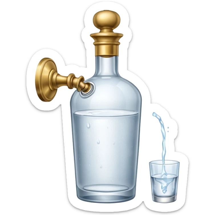 A bottle of vodka emoji in the style of Apple emoji with a window and a knocker. sticker