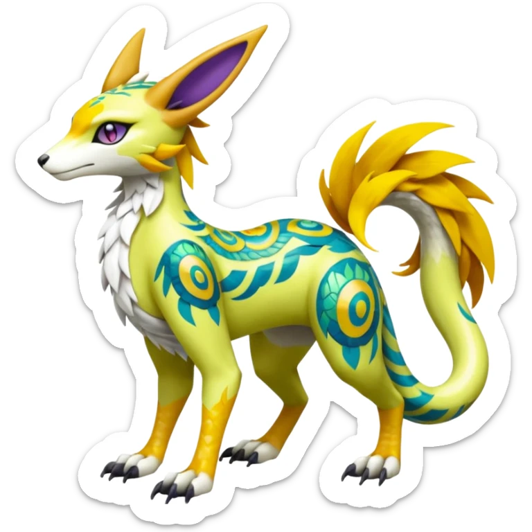 Meloetta-Vernid-Renamon-Lombax-Sergal-Pokémon-Digimon-Fakémon-fusion-hybrid-creature sticker