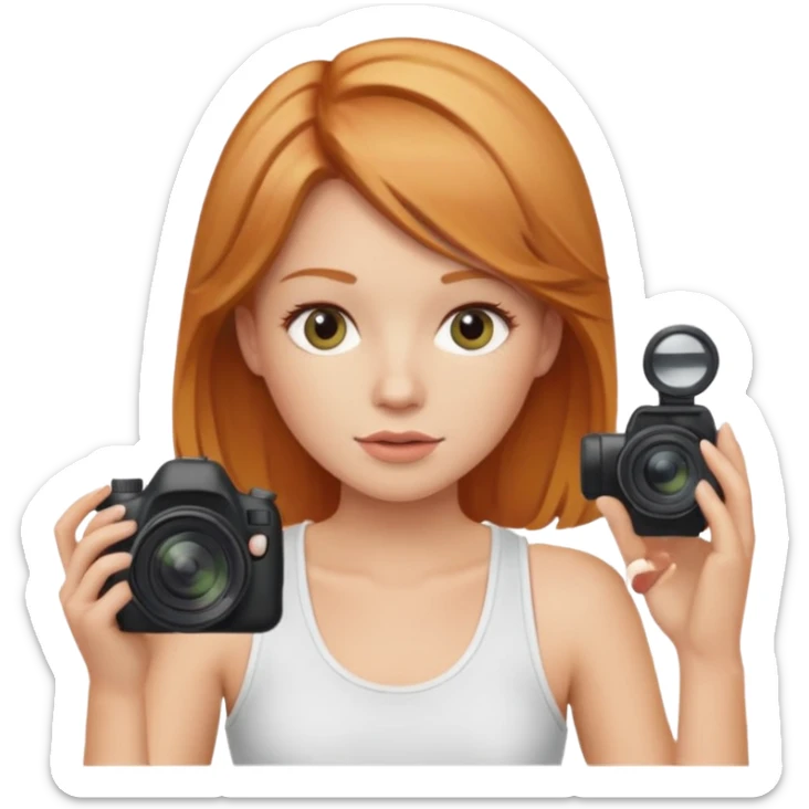 photographer with strawberry blonde hair wearing white tank sticker