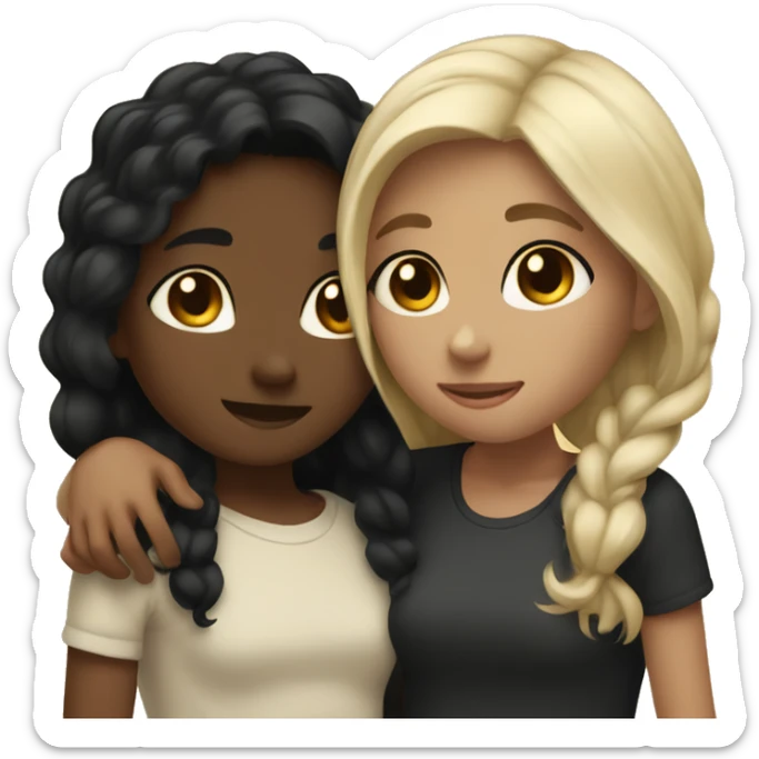 2 girls hugging each other one who is black with black hair and one who is white with light brown hair sticker