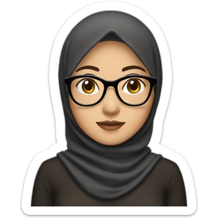 asian woman wearing brown hijab, black shirt, and rounded glasses sticker