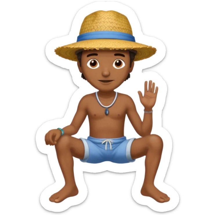 Visage. Homme Créole réunionnais ti jean chapeau paille savate  au pieds  sticker