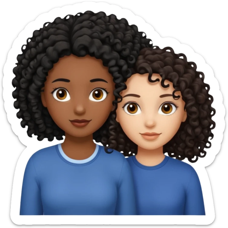 2 girl best friends. One who is African american with black hair and dark brown eyes. one who is white with curly dark brown hair and dark brown eyes. sticker